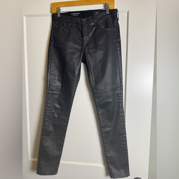 AG Adriano Goldschmied Coated Legging Ankle Vintage Leatherette Light Black - Picture 1 of 9